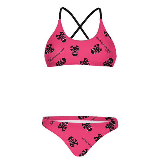 Bikini MAUI - A35F FUXIA FLUO + BLACK SKULLS
